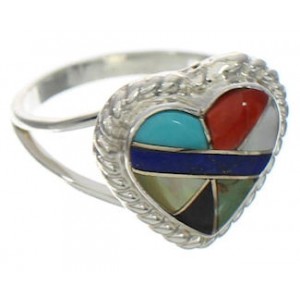 Southwest Silver And Multicolor Heart Ring Size 7-1/2 EX42027