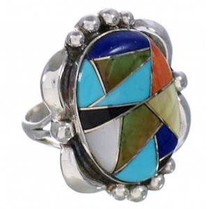 Multicolor Inlay Sterling Silver Jewelry Ring Size 5-3/4 UX33635