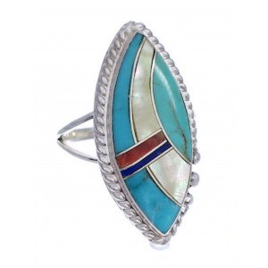 Genuine Sterling Silver Multicolor Inlay Ring Size 8-1/4 UX33777