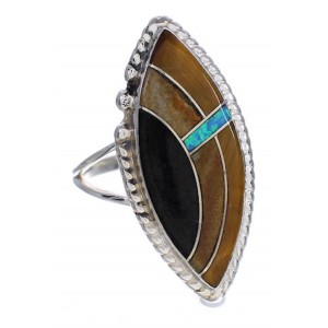 Genuine Sterling Silver Multicolor Inlay Ring Size 4-3/4 UX33880