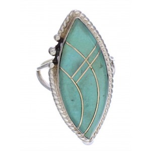 Southwestern Sterling Silver Turquoise Inlay Ring Size 7-3/4 UX33917