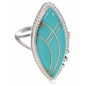 Authentic Sterling Silver And Turquoise Inlay Ring Size 5-1/4 UX33923