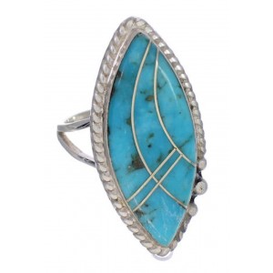 Authentic Sterling Silver Turquoise Inlay Ring Size 5-1/4 UX33967