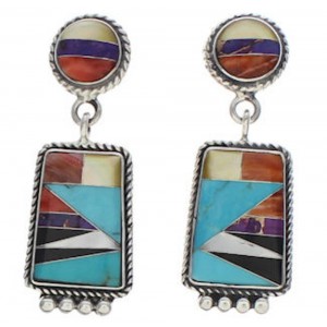 Genuine Sterling Silver And Multicolor Inlay Earrings EX32502