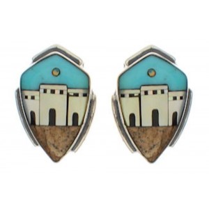 Native American Village Design Multicolor Inlay Earrings EX32504