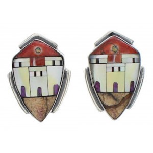 Native American Village Design Multicolor Silver Earrings EX32506