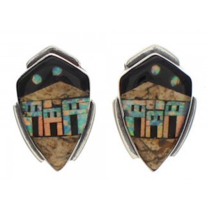 Native American Village Design Multicolor Inlay Earrings EX32510