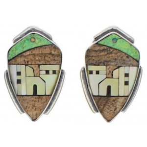 Native American Pueblo Design Multicolor Silver Earrings EX32511