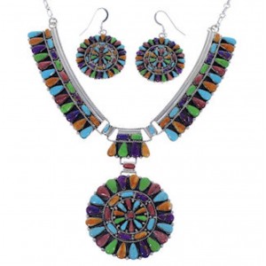 Multicolor Jewelry Sterling Silver Link Necklace Earrings Set PX37876