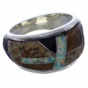 WhiteRock Rocky Trails Multicolor Inlay Silver Ring Size 5-3/4 TX43888