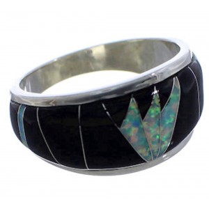 Opal Black Inlay Midnight Sky WhiteRock Silver Ring Size 6-3/4 TX43933