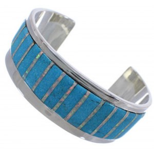 Turquoise Opal Inlay Sterling Silver Southwest Cuff Bracelet MX28111