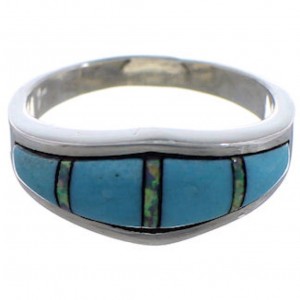 Genuine Sterling Silver Turquoise Opal Inlay Ring Size 6-1/2 CX48411