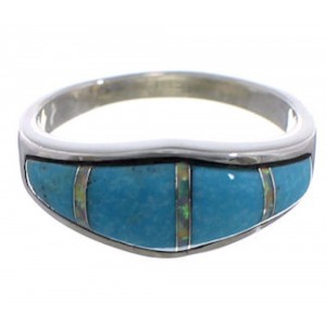 Turquoise Opal Inlay Sterling Silver Southwest Ring Size 7-3/4 CX48423