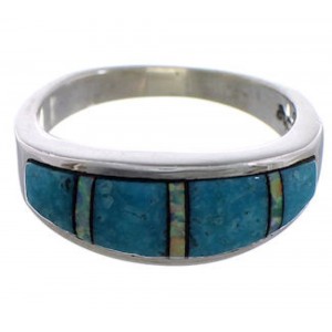 Southwestern Sterling Silver Opal Turquoise Ring Size 4-3/4 CX48428