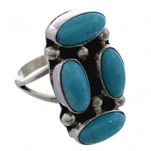 Native American Turquoise And Silver Jewelry Ring Size 7-3/4 EX25085