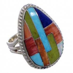 Genuine Sterling Silver Multicolor Inlay Ring Size 6-1/4 EX50752