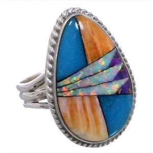 Southwest Sterling Silver Multicolor Ring Size 7-1/2 EX50767