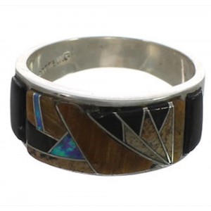 Genuine Sterling Silver Southwest Multicolor Inlay Ring Size 6 CX52013