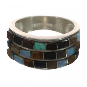 Genuine Sterling Silver Multicolor Inlay Southwest Ring Size 6-1/4 CX52019