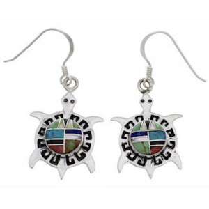 Southwest Multicolor Turtle Silver Hook Dangle Earrings PX32003