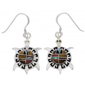 Southwestern Turtle Multicolor And Silver Hook Dangle Earrings PX32014