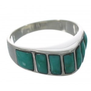 Turquoise Inlay Jewelry Silver Ring Size 7-3/4 VX36553