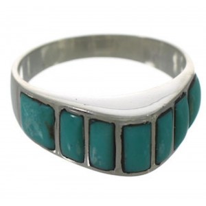 Southwest Turquoise Inlay Silver Ring Size 8-1/2 VX36572