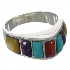 Southwest Multicolor Inlay Sterling Silver Ring Size 7-1/2 VX36698