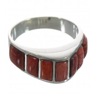 Silver Jewelry Red Oyster Shell Inlay Ring Size 5-3/4 VX36724