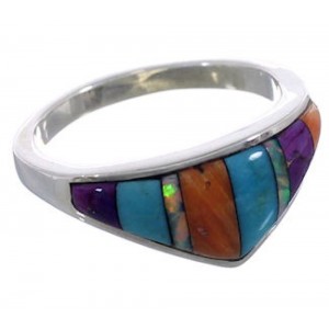 Southwestern Silver Multicolor Ring Size 5 EX43901