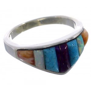 Southwest Multicolor Silver Ring Size 6 EX43936