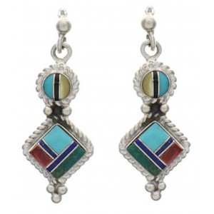 Silver Multicolor Inlay Post Dangle Earrings FX31052