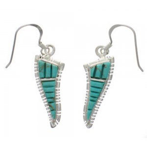 Turquoise Inlay Silver Hook Dangle Earrings FX31066