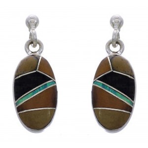 Multicolor Inlay Southwest Silver Post Dangle Earrings FX31129