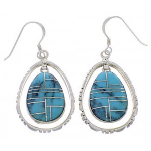 Silver Turquoise Inlay Southwest Hook Dangle Earrings FX31880
