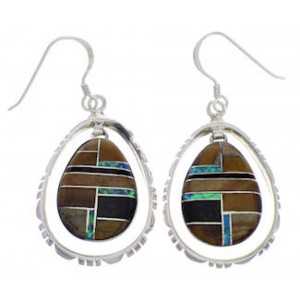 Multicolor Inlay Sterling Silver Hook Dangle Earrings FX31886