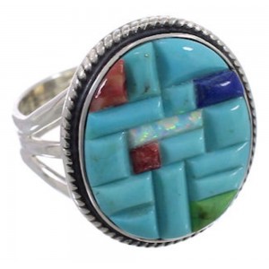 Multicolor Inlay Southwest Genuine Sterling Silver Ring Size 6 CX51644