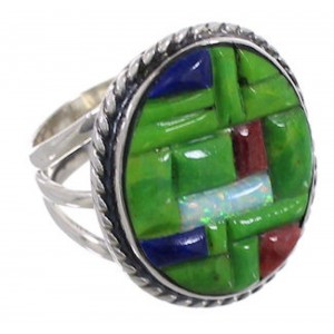 Southwestern Authentic Sterling Silver Multicolor Ring Size 5-3/4 CX51659