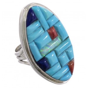 Multicolor Sterling Silver Southwest Jewelry Ring Size 5 CX51664