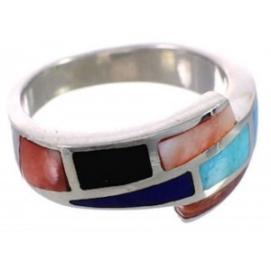 Sterling Silver Southwest Multicolor Inlay Ring Size 6-3/4 CX50409