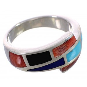 Southwest Multicolor Sterling Silver Inlay Ring Size 6 CX50411