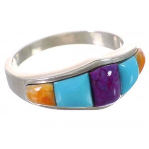 Southwest Sterling Silver Multicolor Inlay Ring Size 7-3/4 CX50424