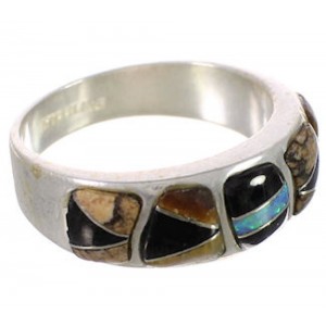 Southwest Multicolor Inlay Sterling Silver Ring Size 7-3/4 CX50427