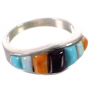 Multicolor Inlay Sterling Silver Jewelry Ring Size 5-3/4 CX50428