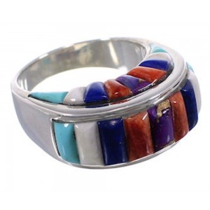 Southwest Silver Multicolor Inlay Ring Size 8-1/2 CX49971