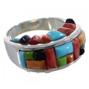 Sterling Silver Southwest Multicolor Inlay Ring Size 5-3/4 CX49976