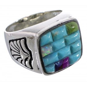 Sterling Silver Multicolor Inlay Southwest Ring Size 8-3/4 CX50012