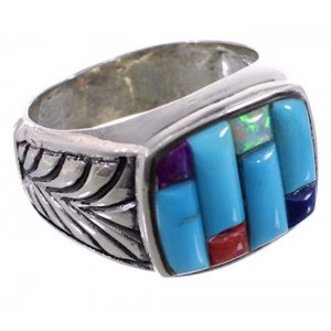 Silver Multicolor Inlay Southwestern Ring Size 7-1/2 CX50048