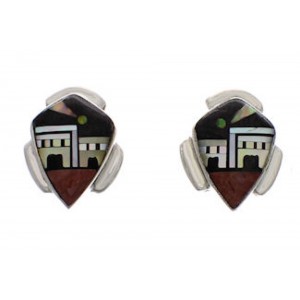 Multicolor Native American Pueblo Design Silver Post Earrings PX31455